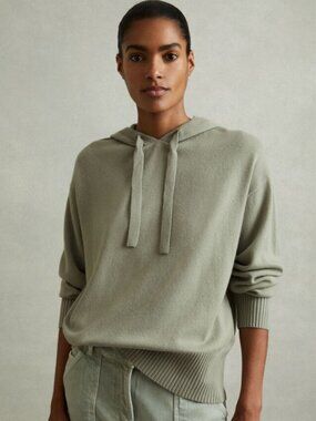 Reiss Sammie Wool Blend Hooded Sweater In Sage MEDIUM